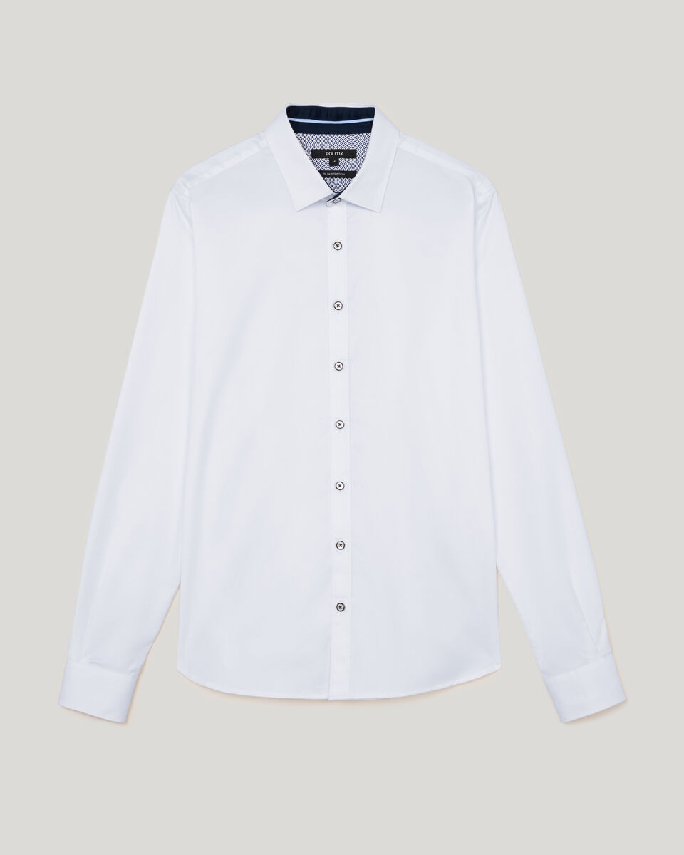 Accent Stretch Long Sleeve Shirt, White, hi-res